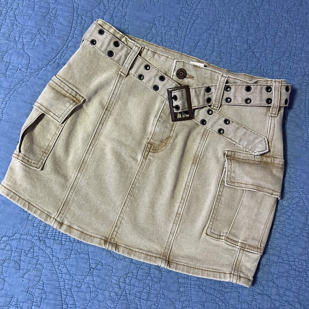 Tan Cargo Mini Skirt with Belt